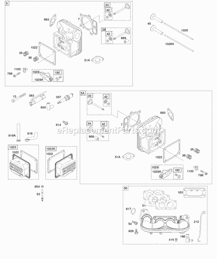 Cylinder Head Rocker Arm Cover Intake Manifold Diagram and Parts List for 44M777-0289-B1  Briggs and Stratton Engine